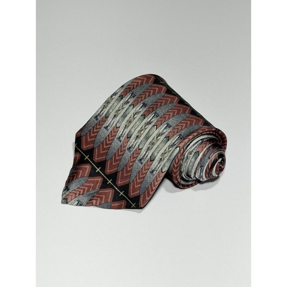 CONTE di Milano Italian 100% Silk Tie Abstract Mens Wide Short Necktie Size 56X4